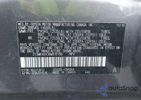 2011 Toyota Rav4 Sport V6 from USA, damaged, VIN 2T3WK4DV3BW010196